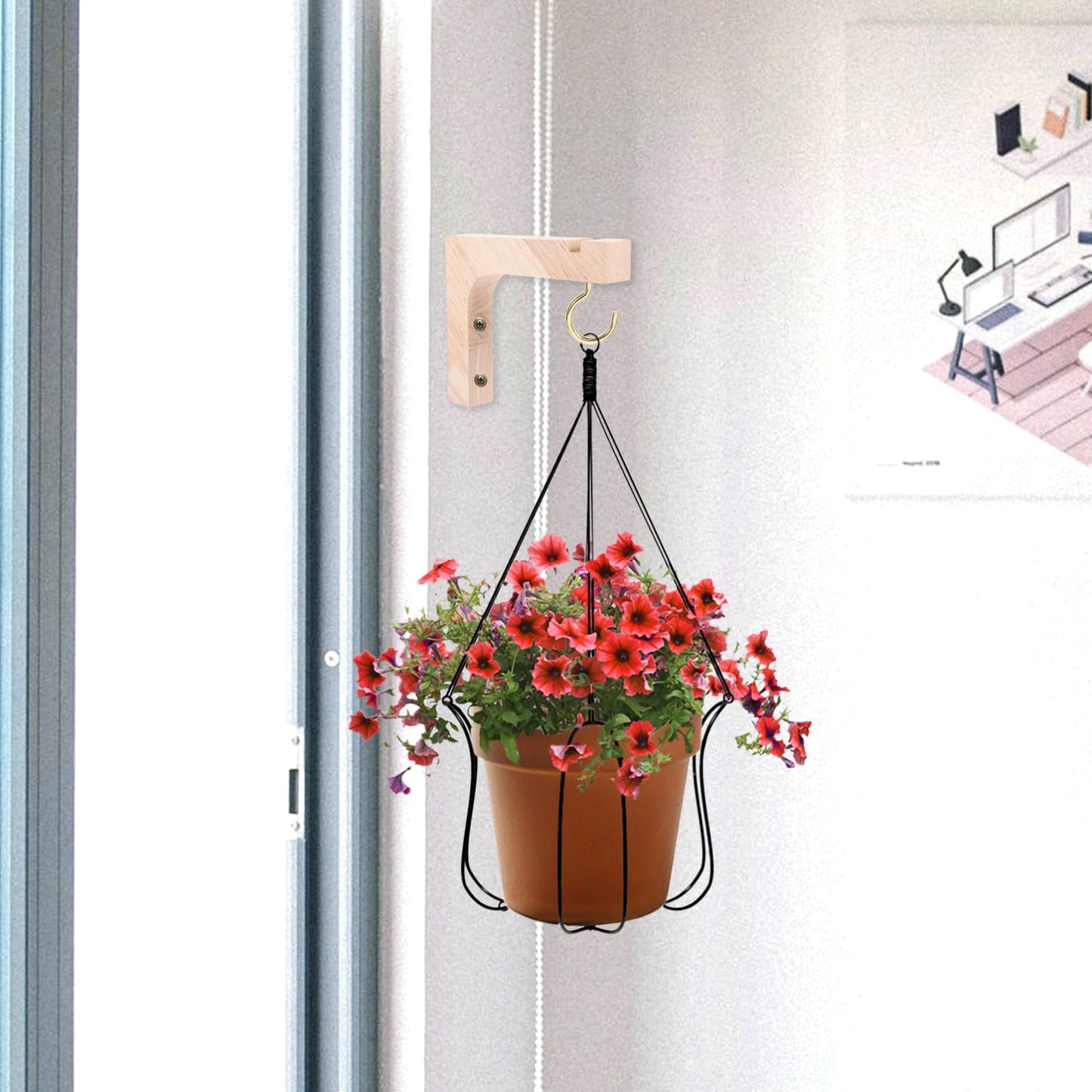 SEWOART Wooden Plant Hanger Hooks 2pcs Wall Mount Heavy Duty Plant Brackets for Indoor Outdoor Hanging Planters Natural Wood Finish Supports