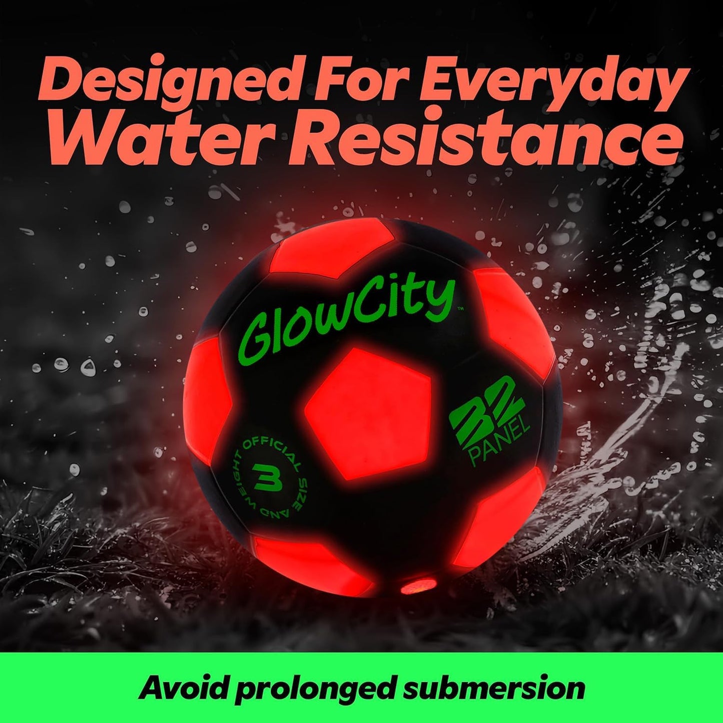 GlowCity Glow in The Dark Soccer Ball - Sizes 3, 4, 5 for Kids, Teens & Adults - Light Up Soccer Ball with 2 LED Lights - Sports Birthday Gifts Ideas for Boys & Teenagers Ages 6 7 8 9 10 11 12 13 14