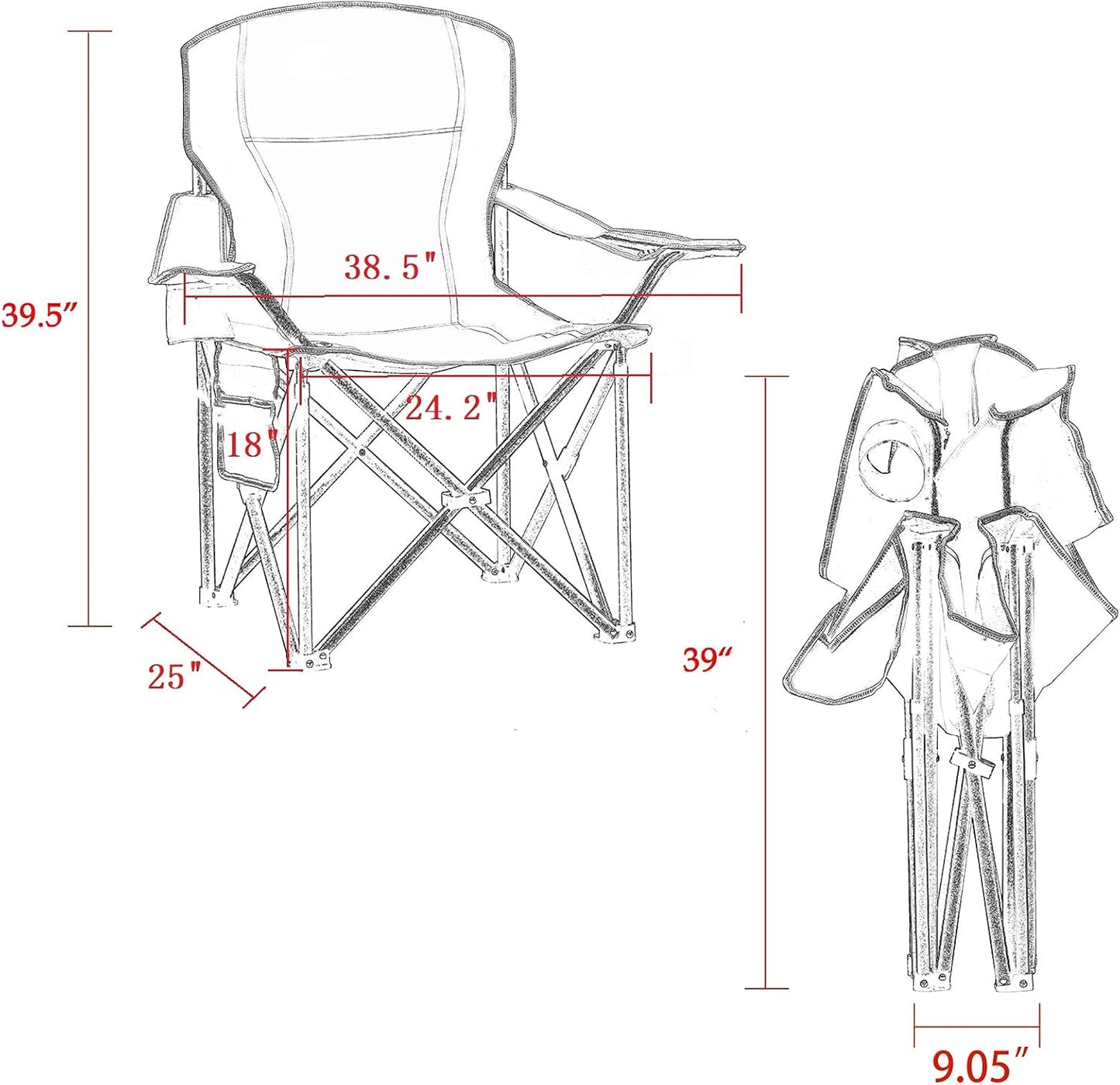 Padded Camping Chairs for Adults, Oversized Folding Outdoor Chairs, Weight Capacity 475lbs, with Cooler Bag, Cup Holder, Storage Pocket Carry Bag - Blue Color