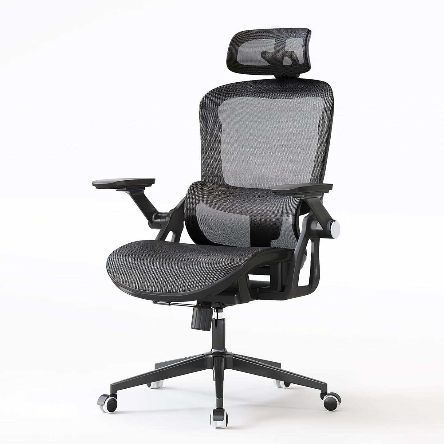 Monhey Office Chair Ergonomic Desk Chair with Lumbar Support&Headrest&Flip-up Arms Height Adjustable Rocking Swivel High Back Computer Chair Warm Taupe Mesh Study Chair (04black)