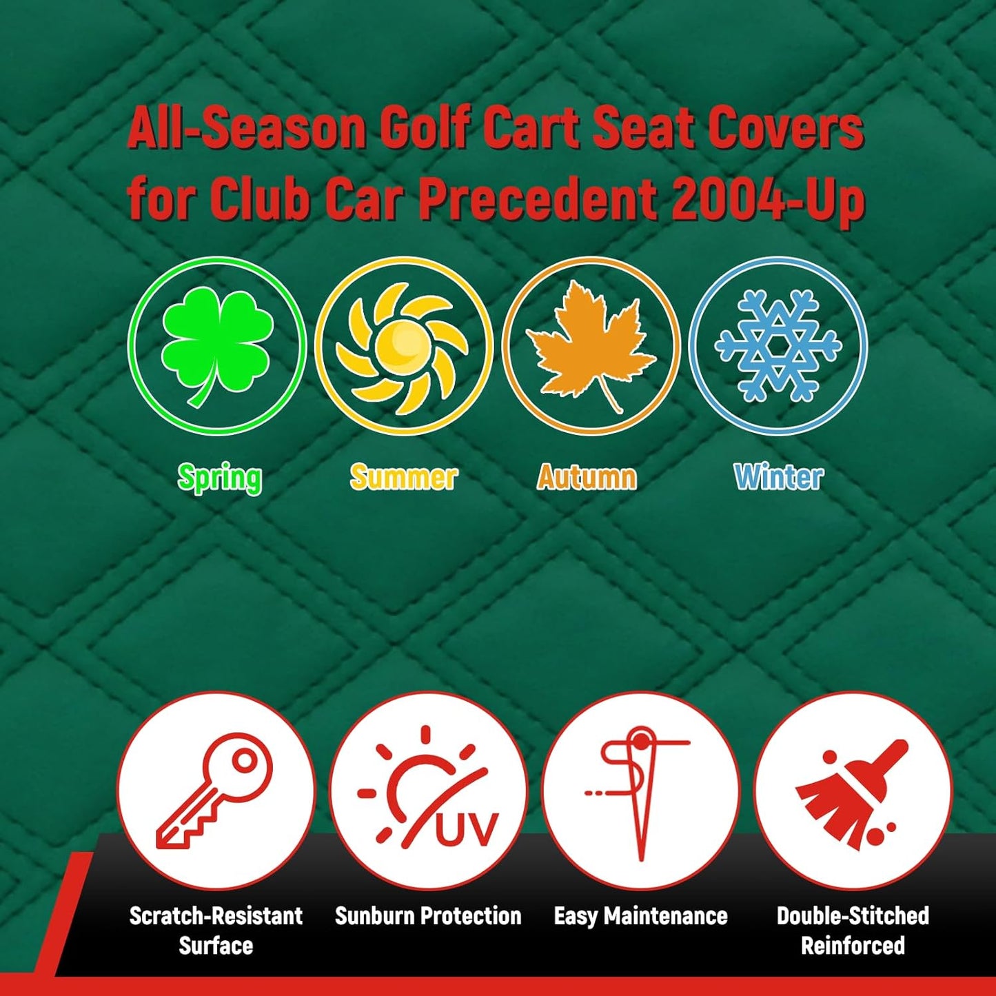 Golf Cart Front Seat Covers for Yamaha Drive 2007-2016/Drive 2 2017+ Front OEM Universal Seat Cushion, Marine Grade Vinyl Leather Seat Covers/Easy to Install-Green(2PCS)