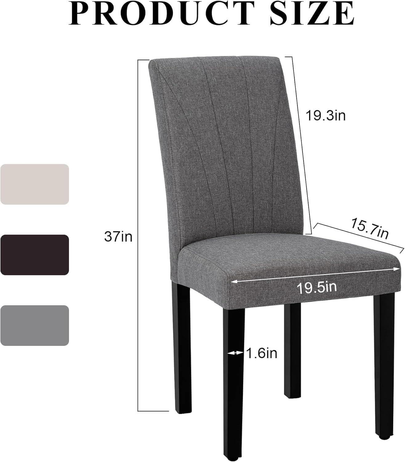 VECELO Upholstered Dining Chairs Set of 6, Modern Fabric and High Back & Solid Wood Legs, Parsons for Kitchen/Living Room- Dark Gray