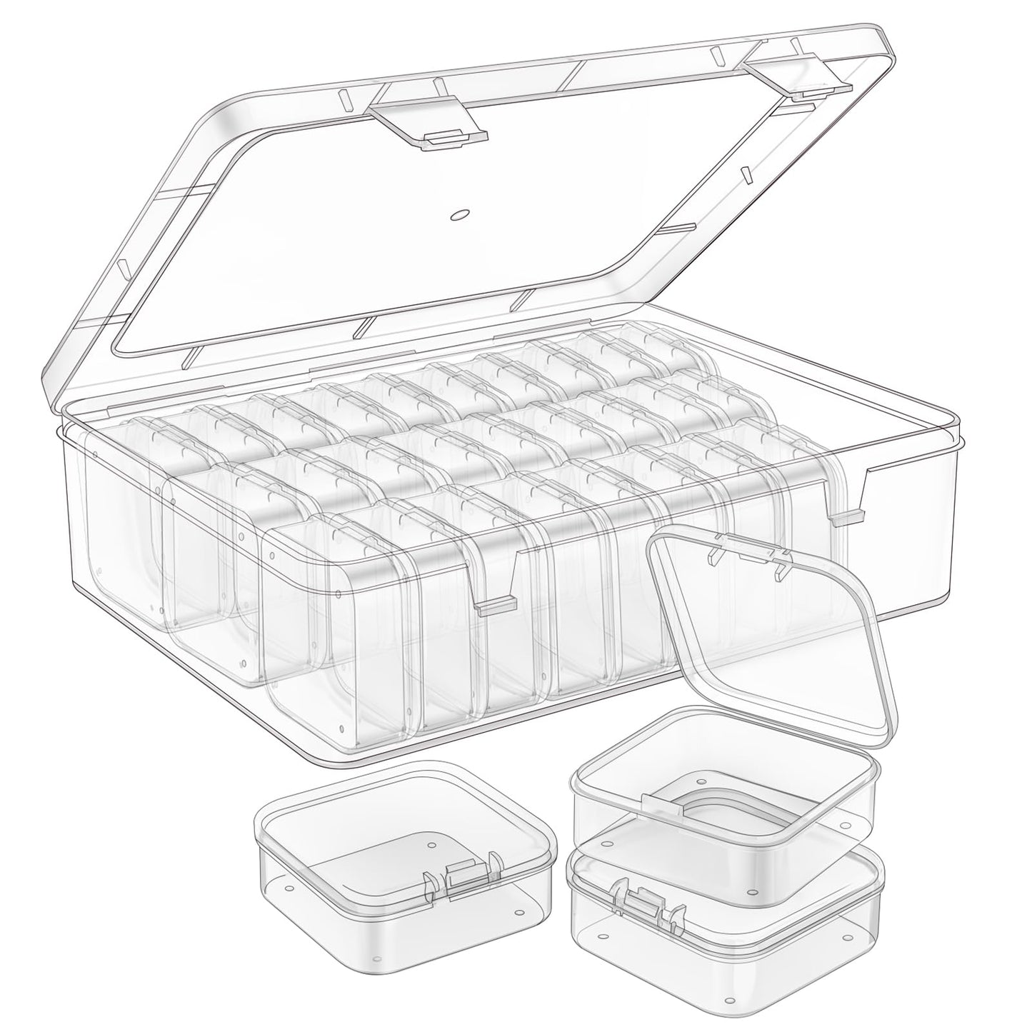 Mathtoxyz Bead Organizer Box, 62Pcs Small Organizers and Storage Plastic Cases, Mini Clear Storage Containers With Hinged Lid, Rectangle for Bracelet Making, DIY Jewelry Craft, Nail