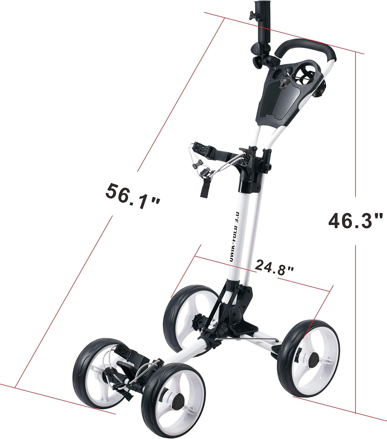 Folding Golf Push Cart 4 Wheel with Foot Brake – 1-Second Open & Close Golf Bag Cart, Adjustable Handle, Ball-Bearing Wheels, Lightweight Aluminum Frame, Umbrella Holder Included