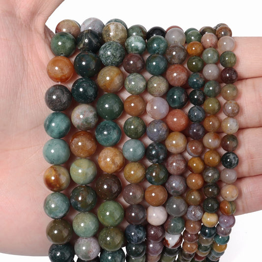 60pcs 6mm Natural Stone Beads Indian Agate Beads Energy Crystal Healing Power Gemstone for Jewelry Making, DIY Bracelet Necklace