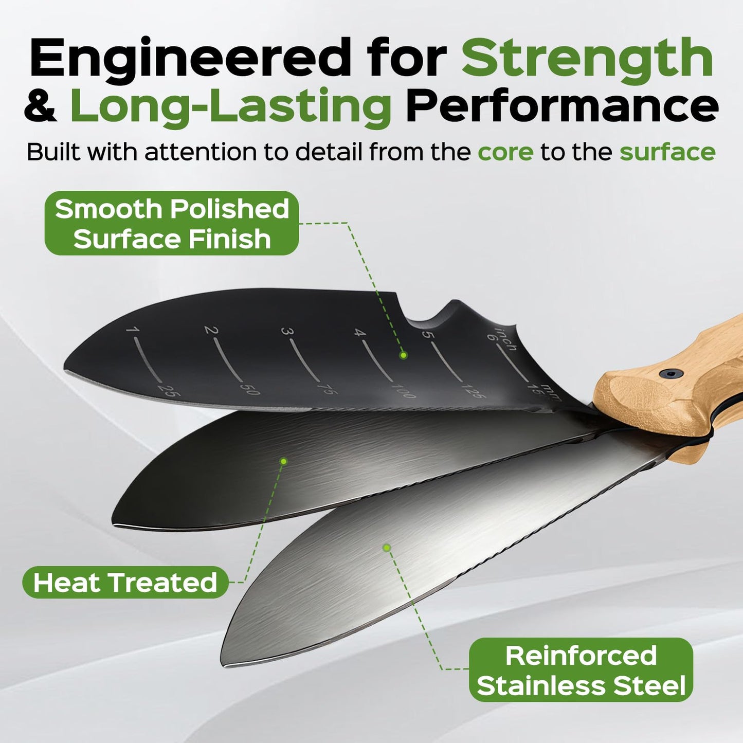 Garden Tools Trowel with EDC Sheath, Gifts for Men Women Mom Dad, Gardening Tools with 7" Stainless Steel Blade, Dual-Scale Measurement, Hanging Hole, Gardening Hand Tools for Weeding Digging Planting