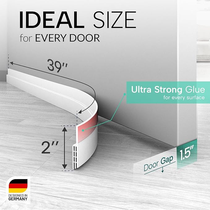 Vellure® Door Draft stoppers for Bottom of Door - New Premium Door Sweep/Door Seal Strip (Save Energy – installs Quickly and Easily) Door Weather Stripping, Ideal for Keeping Out Cold (5x39 White)