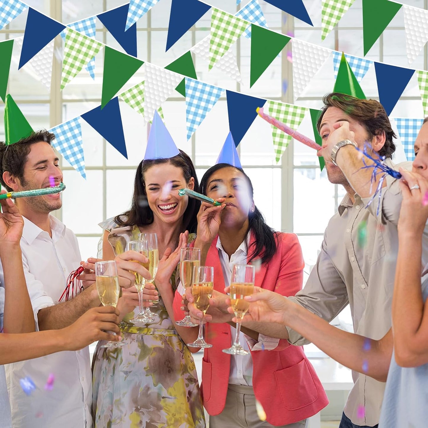Pasimy 49.21 ft 60 Pieces Golf Party Pennant Banner Flags Decor Gingham String Triangle Flags for Birthday Baby Shower Golf Camp Bachelorette BBQ Party Decorations Supplies