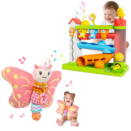 VOILBTOY Musical Toy for 0-1-2 Year Old Girls and Boys - Ball Drop Toy & Butterfly Toy