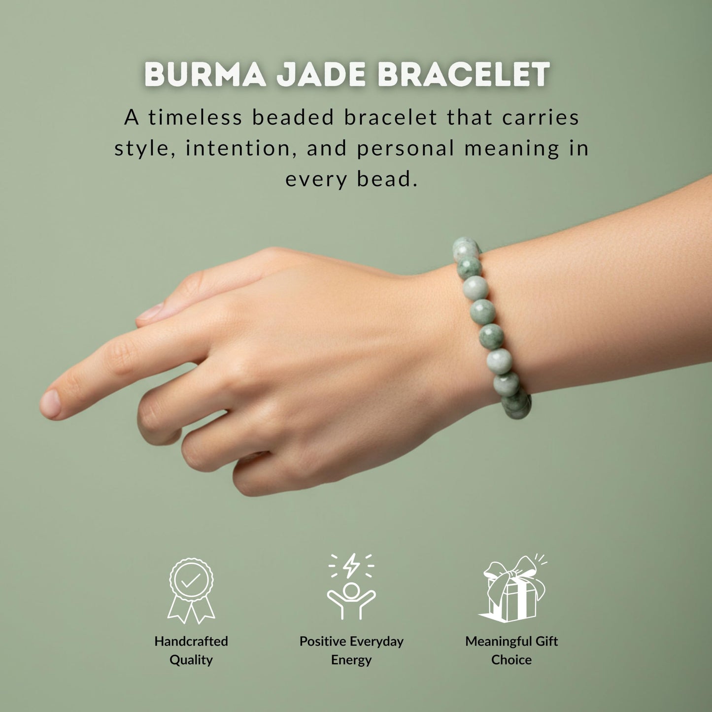 Cherry Tree Collection Burma Jade Bracelet – Handmade 8mm Natural Jadeite Beaded Stretch Bracelet for Men & Women – Healing, Protection & Positive Energy – Unisex Jewelry, Gift-Ready - (Medium)