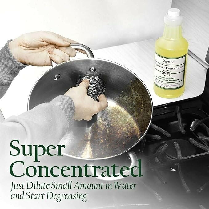 Stanley Degreaser Concentrate with Stainless Steel Scrubbers – Heavy Duty Cleaner for Grease, Grime, Pots, Pans & Kitchen Surfaces (with Sponges)
