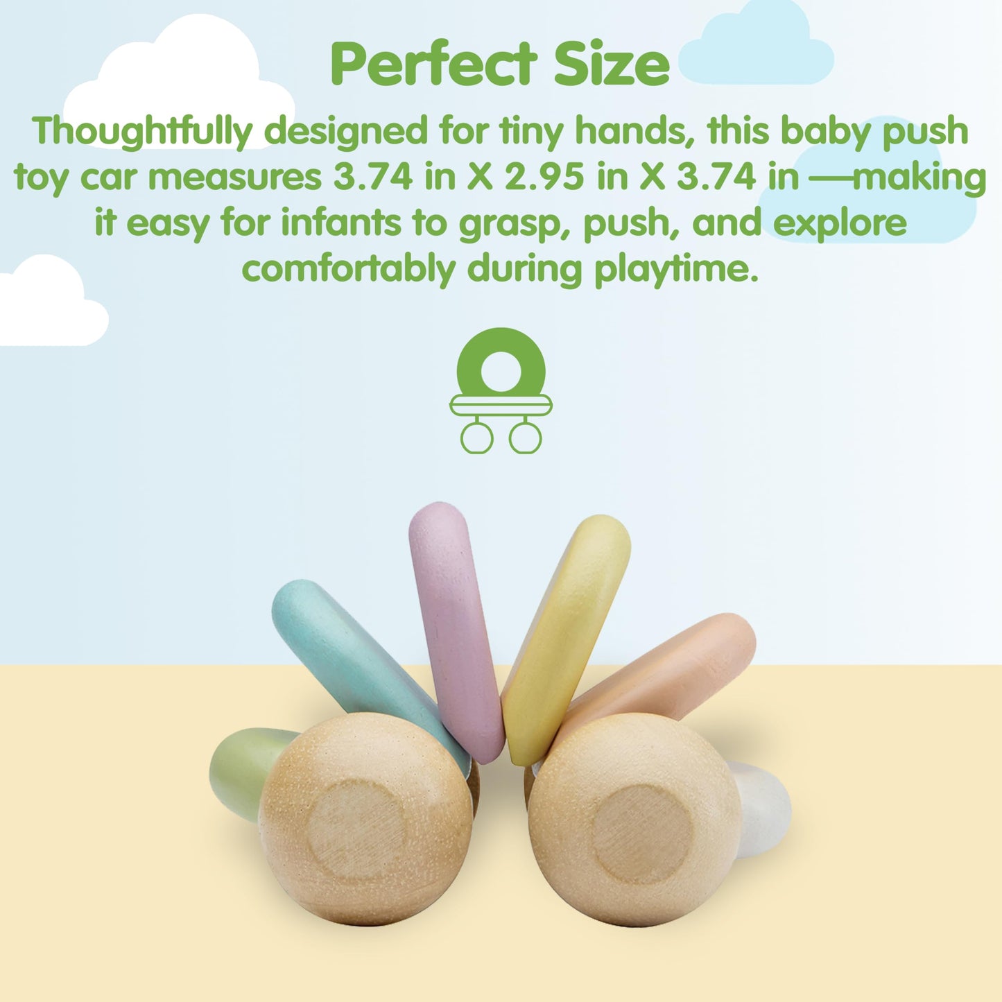 PlanToys® Wooden Baby Push Toy Car | Montessori Toy for Infants | Wooden Baby Toy with Flexible Body | Sensory & Motor Skill Development Toy for 6+ Months