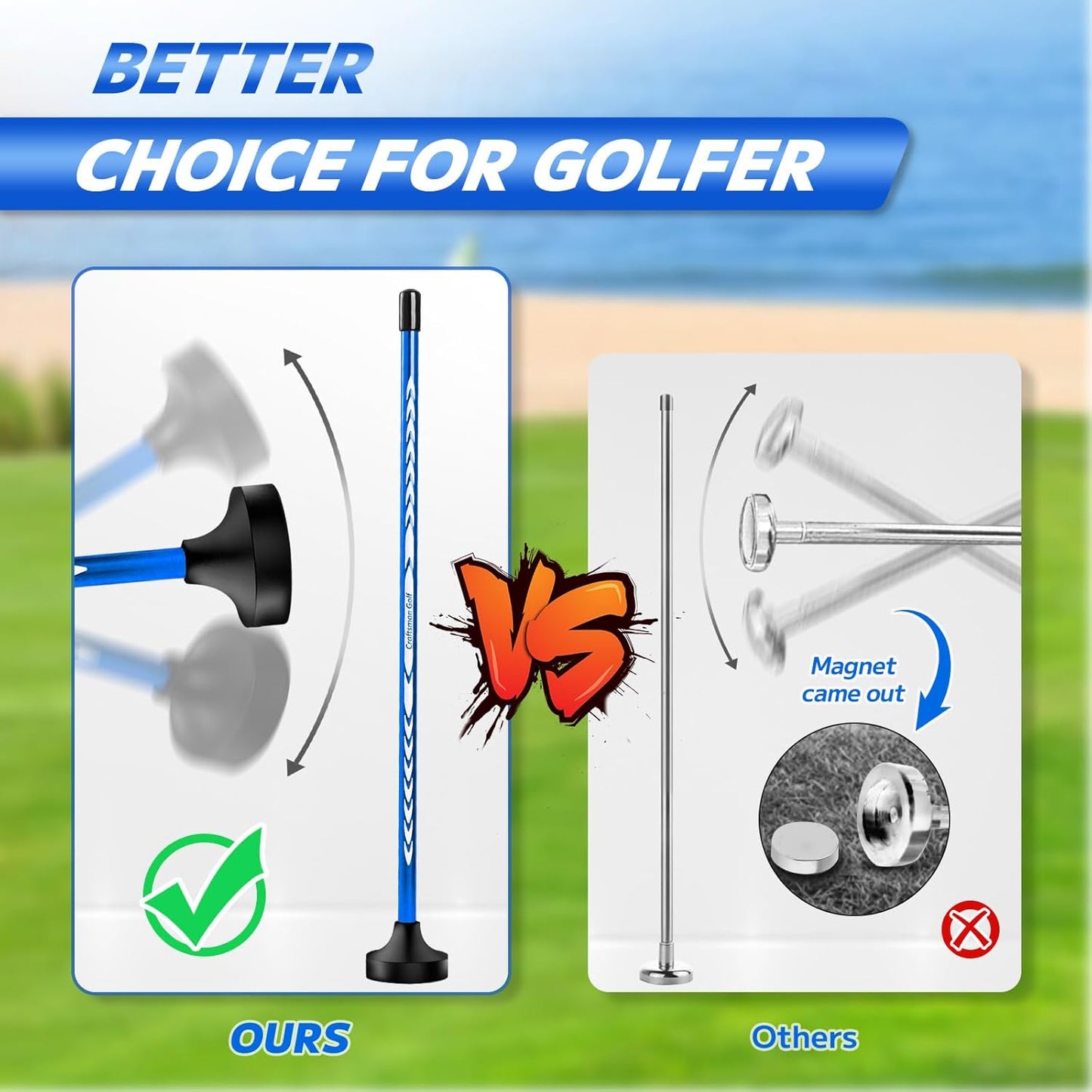 CRAFTSMAN GOLF Club Face Magnet Alignment Tool for Aiming, Golf Magnetic Alignment Sticks Rods for Golf Training Aid Face Pointer 10"
