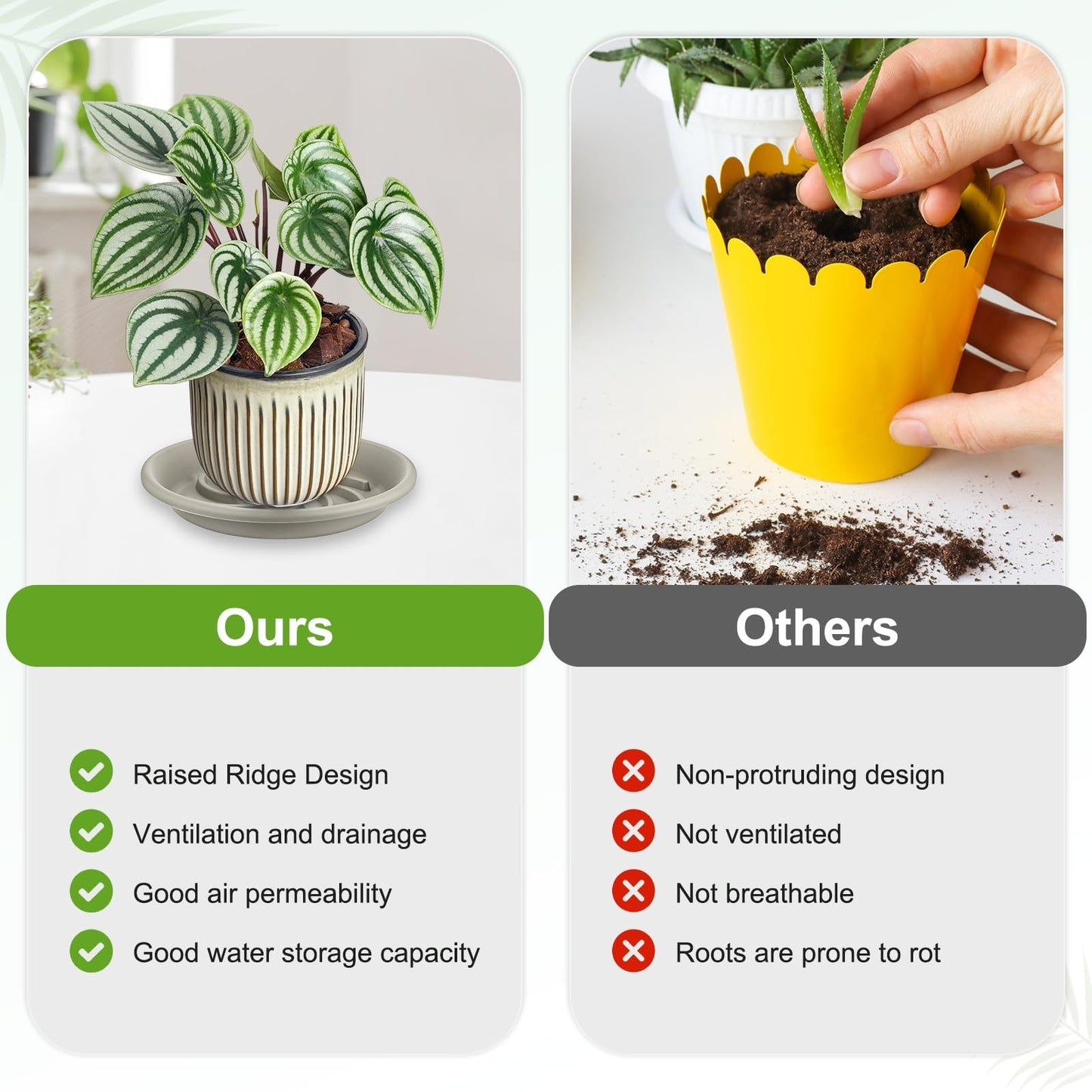 M METERXITY 2-Pack Plant Saucer, 9.4 Inch/ 24cm Plastic Plant Trays Thicker for Pots/Indoor/Outdoor/Water Drainage and Protection, Flowerpot Drip Tray [Grayish White]