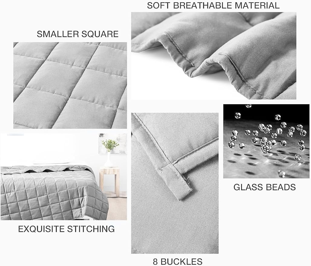 BB BLINBLIN Cooling Weighted Blanket Heavy Blanket, Calm and Sleep, Premium Soft and Comfortable Material and Glass Beads (Light Grey, 60''x80'' 12lbs), Suit for Adult(~110lb) Use on Queen/King Bed