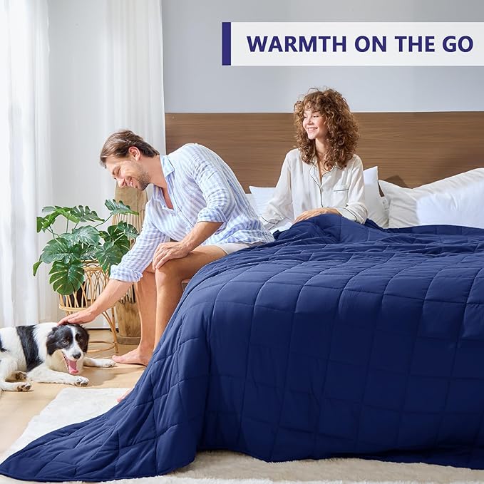 yescool Weighted Blanket for Adults (20 lbs, 88” x 104”, Blue) Cooling Heavy Blanket for Sleeping Perfect for 190-210 lbs, Queen Size Breathable Blanket with Premium Glass Bead, Machine Washable