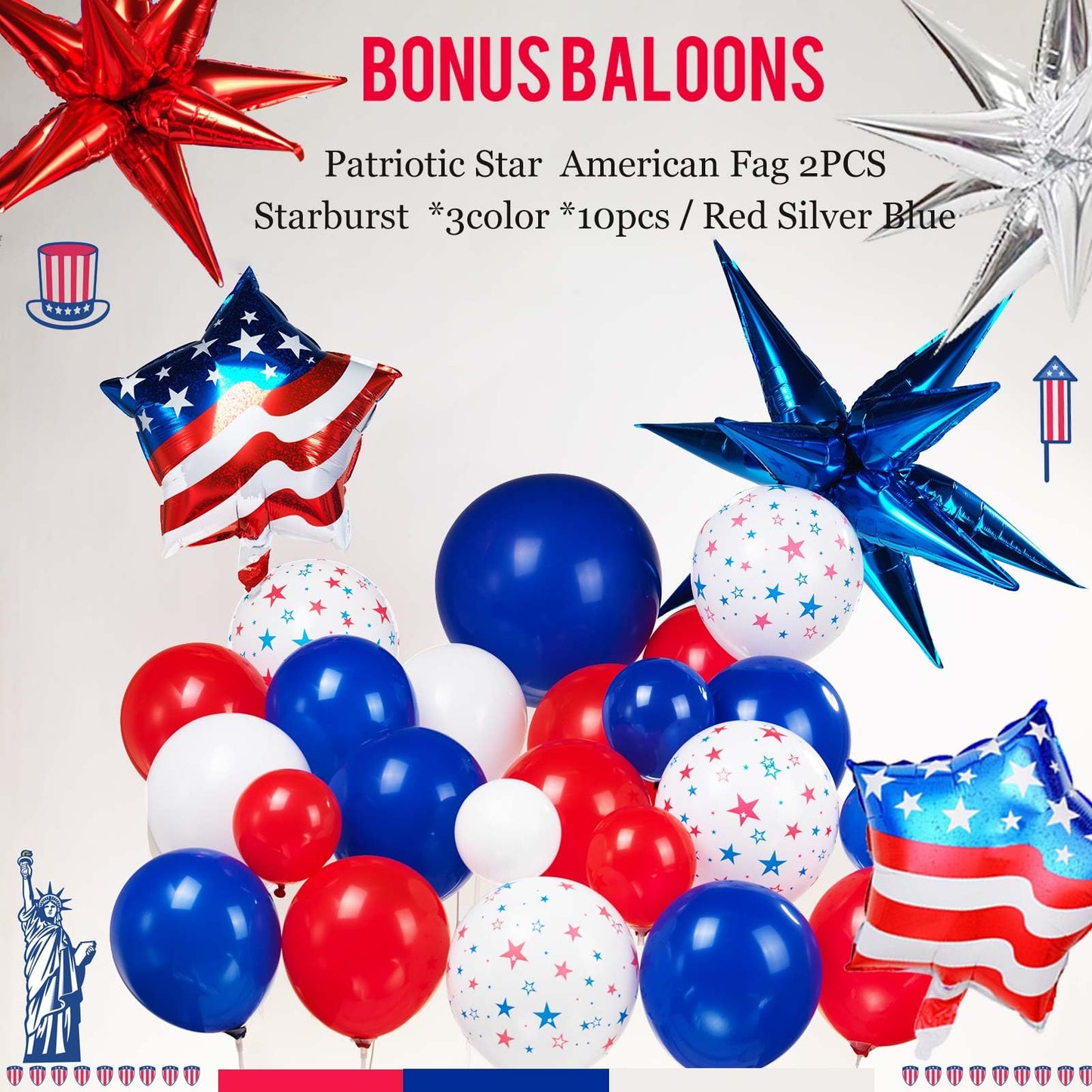 150Pcs Red White and Blue Balloon Garland Arch Kit for America's 250th Anniversary, Patriotic Decorations with Star Print & USA Flag Foil Balloons for 4th of July, Independence Day, Memorial Day