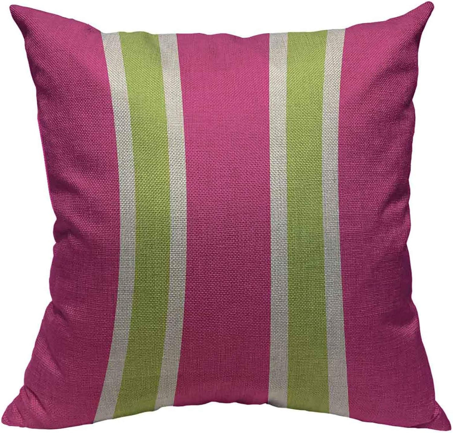 Throw Pillow Covers Chic Pretty Hot Pink Green Stripes Cotton Linen Decorative Square Pillowcases Cushion Cover 18 X 18 Inch