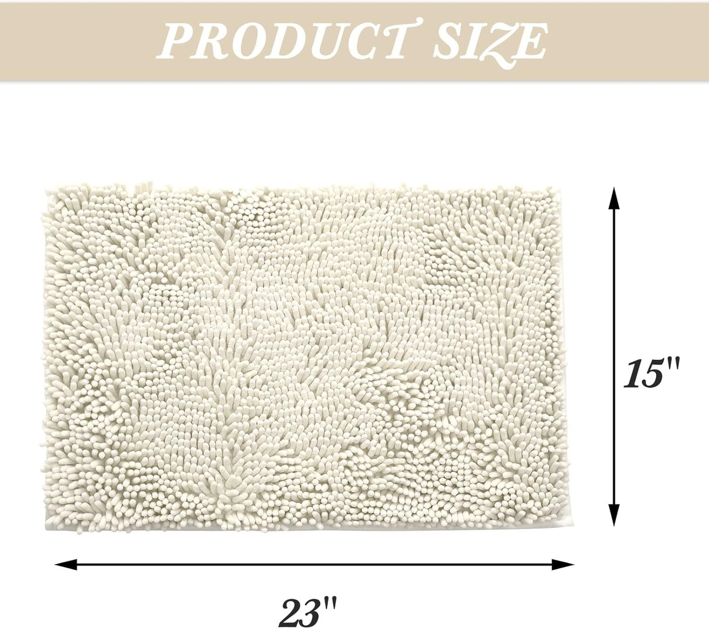 Non-Slip Bath Rug,Extra Soft Microfiber Bedroom Shag Carpet with Anti-Slip Backing,Water/Dust Absorbent Fast Dry Shower Mat,Sound Insulated Stairs Pad,Machine Washable (Ivory,15 x 23 Inches)