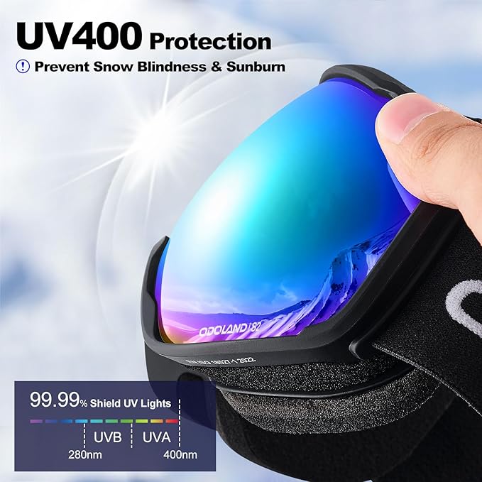 Odoland Snow Ski Goggles S2 Double Lens Anti-Fog OTG Windproof UV400 Eyewear for Men, Women and Youth-Skiing Snowboarding