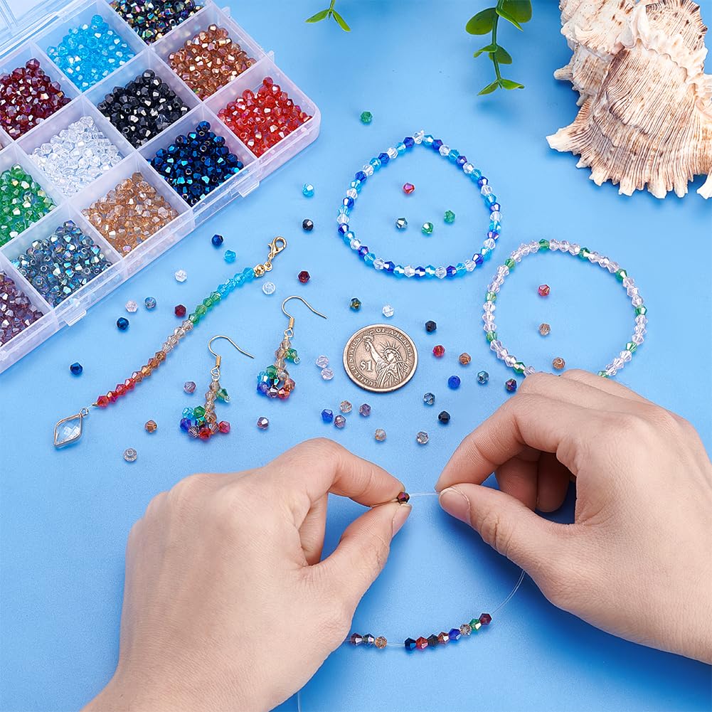 PH PandaHall 1680 pcs 24 Colors Crystal Beads, 4mm Electroplate Glass Beads AB Color Faceted Beads Bicone Beads Faceted Crystal Beads Loose Spacer Beads for Bracelets Necklaces Crafts Jewelry Making