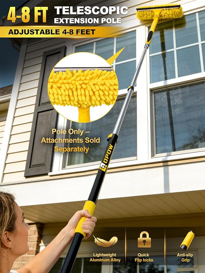 4-8 FT Gutter Cleaning Telescopic Pole, Multi-Purpose Aluminum Alloy Telescoping Rod with Universal Twist-on Metal Tip Flip-Lock Design, for Painting Cobweb Dusting, Christmas Lights
