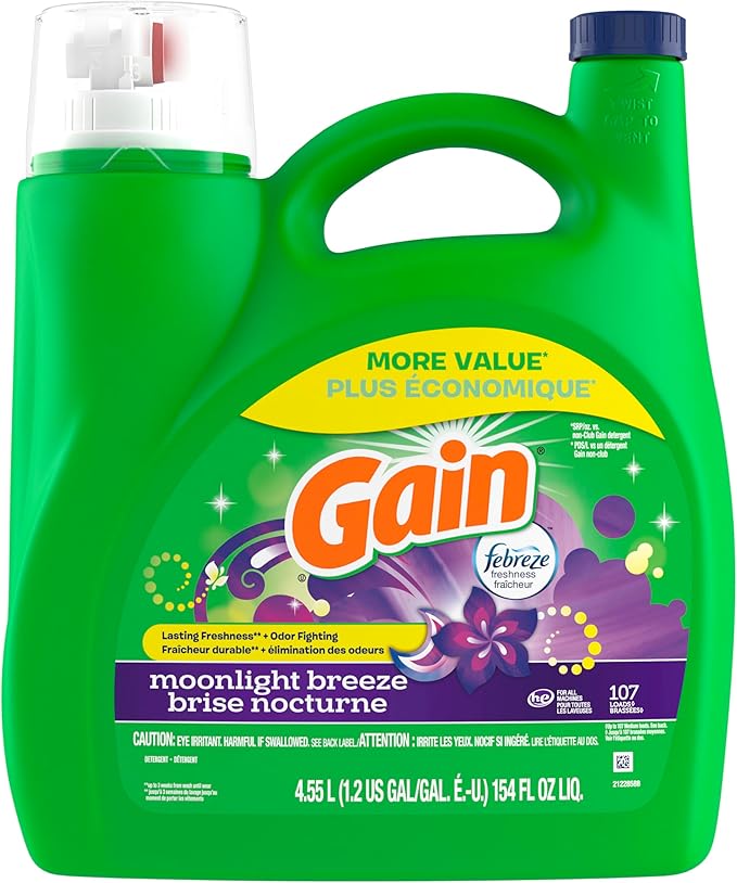 Gain + Aroma Boost Liquid Laundry Detergent, Moonlight Breeze Scent, 107 Loads, 154 fl oz, HE Compatible
