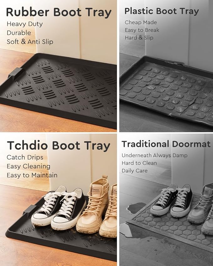 tchdio Rubber Boot Tray, Non Slip Shoe Tray for Entryway, Multipurpose Boot Mat Tray, Durable Entryway Mud Mat Tray for Front Door, 16x27.5 Inches