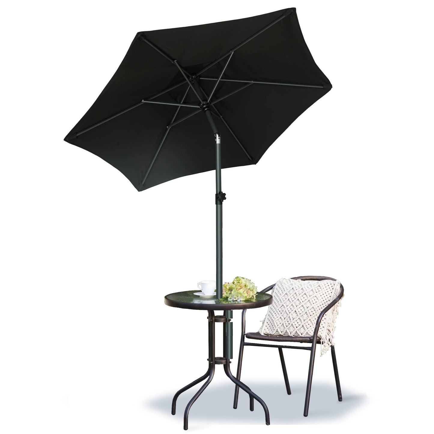 AMMSUN 6ft Patio Umbrella Outdoor Table Umbrellas with Push Button Tilt, UPF50+ Premium Steel Pole and Ribs for Deck, Lawn, Garden, Backyard & Pool (Black)