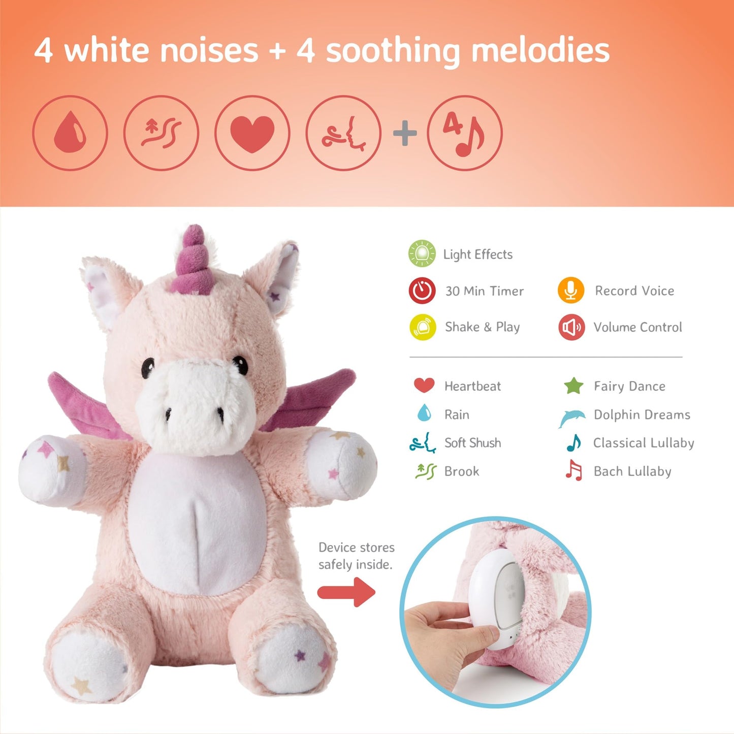 Cloud b Lily the Unicorn: Portable Baby Sound Machine & White Noise Soother. 8 Calming Lullabies & Nature Sounds. Travel-Ready Infant Sleep Aid & Nursery Registry Essential