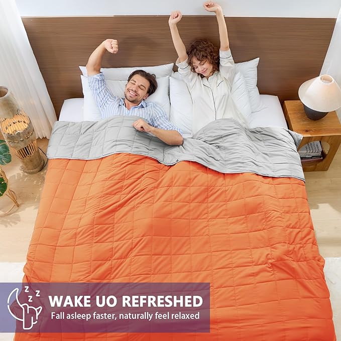 yescool Weighted Blanket for Adults (25 lbs, 88” x 104”, Orange) Cooling Heavy Blanket for Sleeping Perfect for 240-260 lbs, King Size Breathable Blanket with Premium Glass Bead