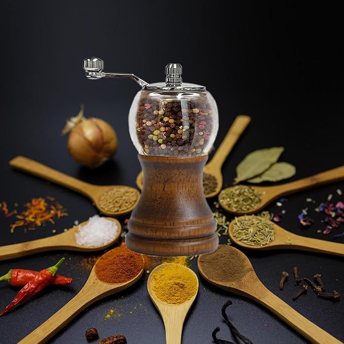 Pepper Mill Set, Manual Pepper Mills, Classical Hand Shake Wooden Pepper Grinder Set or Salt Grinder, Salt Mills Ceramic Blades Metal Handle, Enjoy Fresh Ground spices (Antique 1pcs-5in)