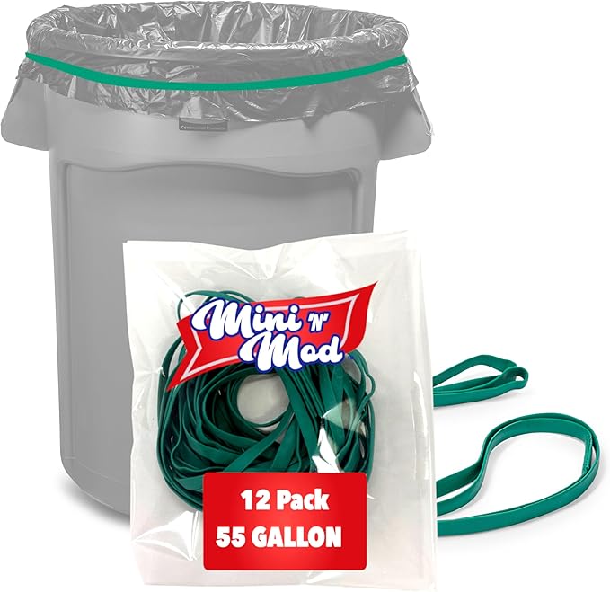 Rubber Bands for 55 Gallon Trash Cans – 12 Pack | Secure 55 Gallon Trash Bags | Heavy Duty, Durable, Stretchable, & Reusable for 55 Gal Garbage Cans