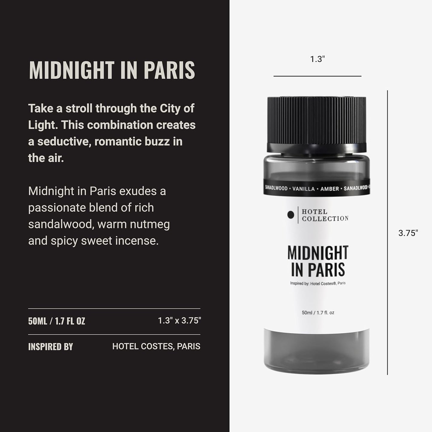 Hotel Collection Diffuser Oil - Midnight in Paris - Aromatherapy Essential Fragrance Oil - Sandalwood, Vanilla, and Amber - 50mL 1.7 Fl oz