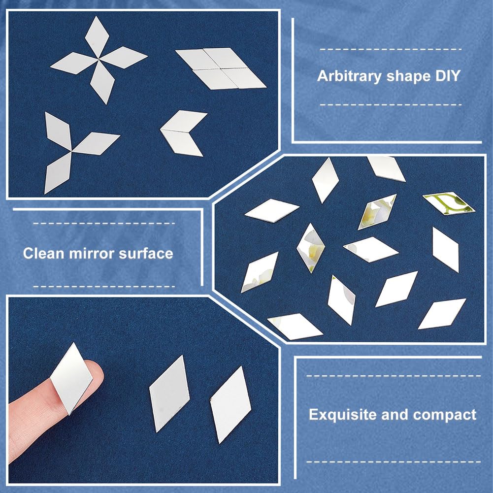 OLYCRAFT 500Pcs Rhombus Mirrors Mosaic Tiles 1.1x0.6 Inch Self-Adhesive Mosaic Tiles Rhombus Acrylic Mirror Tile Acrylic Tile with Mirrors Effect for DIY Crafts Art Wall Home Decorations