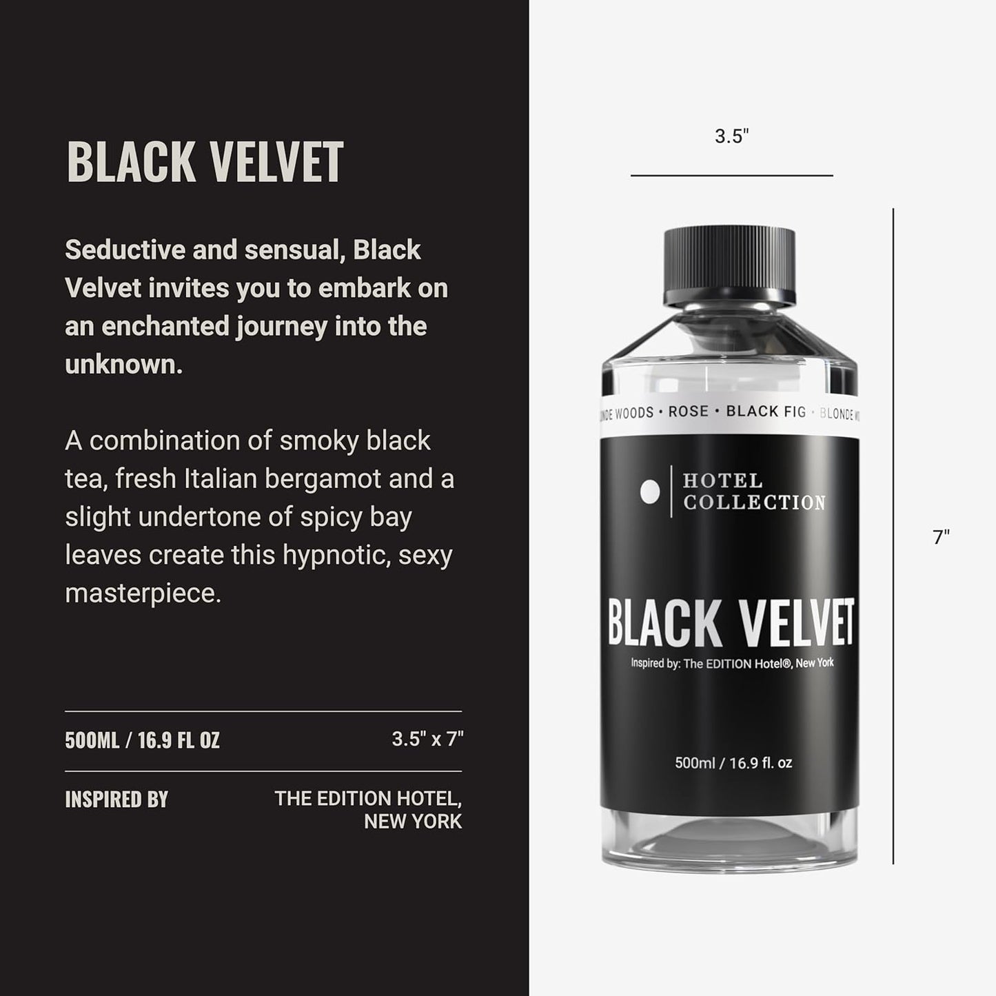 Hotel Collection Diffuser Oil - Black Velvet - Aromatherapy Essential Fragrance Oil - Blonde Woods, Rose, and Black Fig - 500ML 16.9 Fl oz