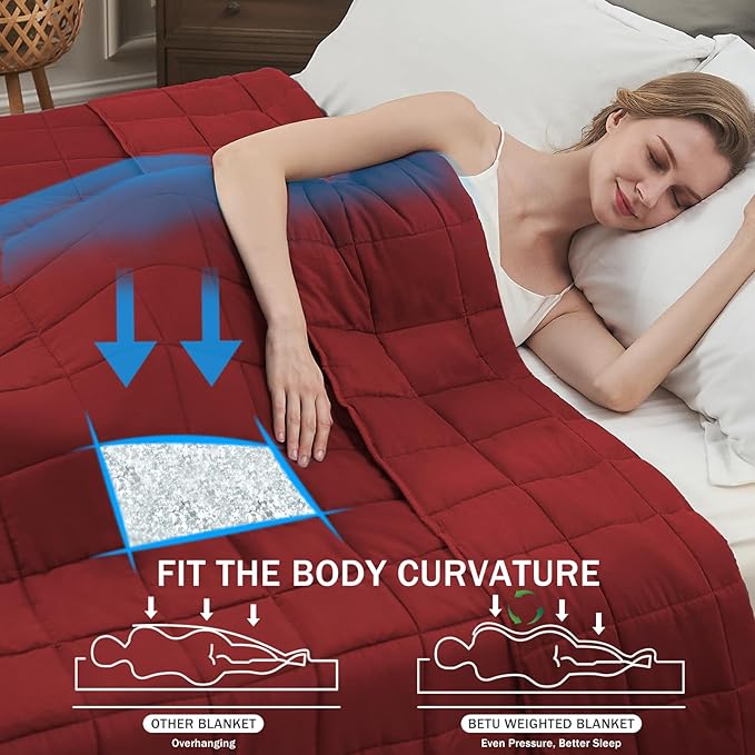 Red Weighted Blanket for Adults 15lbs, 48"x72", Twin Full Size Cooling Heavy Throw Blanket for 120-160lbs, Microfiber Soft Thick Big Blankets Weighted Comforter Breathable Gift for Sleeping
