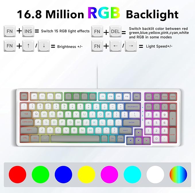 HUO JI Z-99 Wired Mechanical Keyboard, Creamy Sound, Hot Swappable Pre-lubed Linear Switches, Gasket Structure with Sound Dampening Foam, RGB Backlit, 99 Keys Custom Gaming Keyboard for PC/Mac,Gray