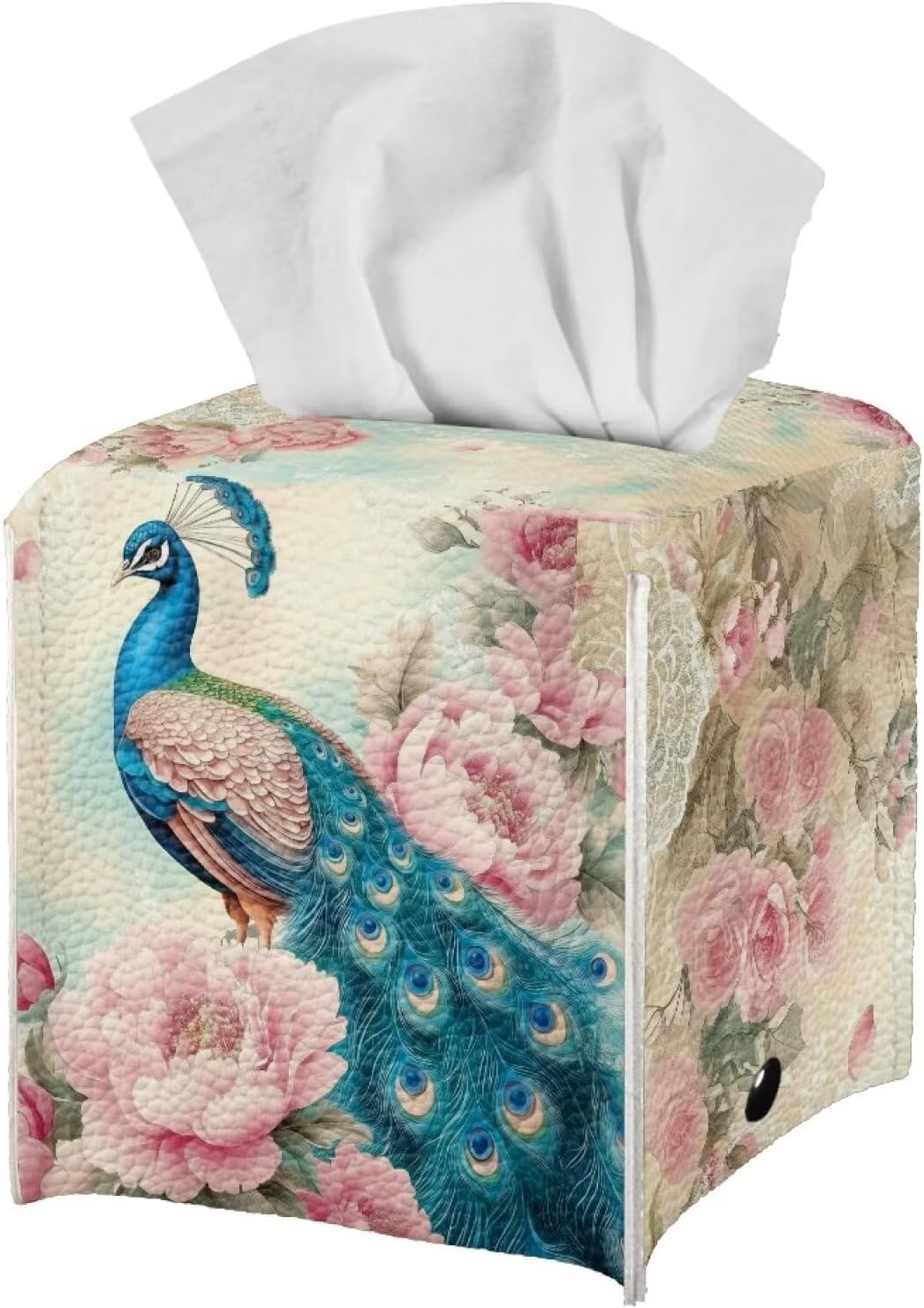 Peacock Tissue Box Cover Cube Leather Tissue Box Holder Waterproof Facial Paper Organizer 5x5x5 inch Mordern Home Decor Accessories for Bedroom Living Room