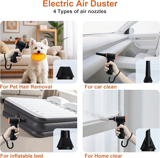 X117 Compressed Air Duster-150000RPM Super Power Snow Blower, 3-Gear Adjustable Mini Blower with Fast Charging, Electric Air Duster for Leaves,Snow,Computer, Keyboard, House, Outdoor,and Car