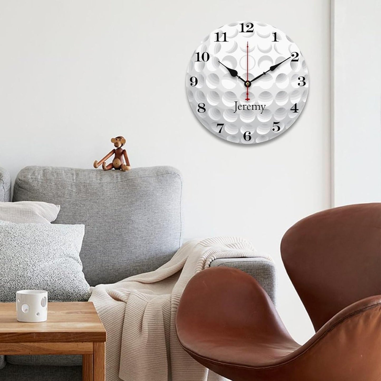 Golf Ball Personalized Name Wall Clocks Battery Operated 10 inch Golf Gifts Clocks Decorative Silent Kids Wall Clock with Name Custom Kids Birthday Gifts Children Room Decor, Style-12