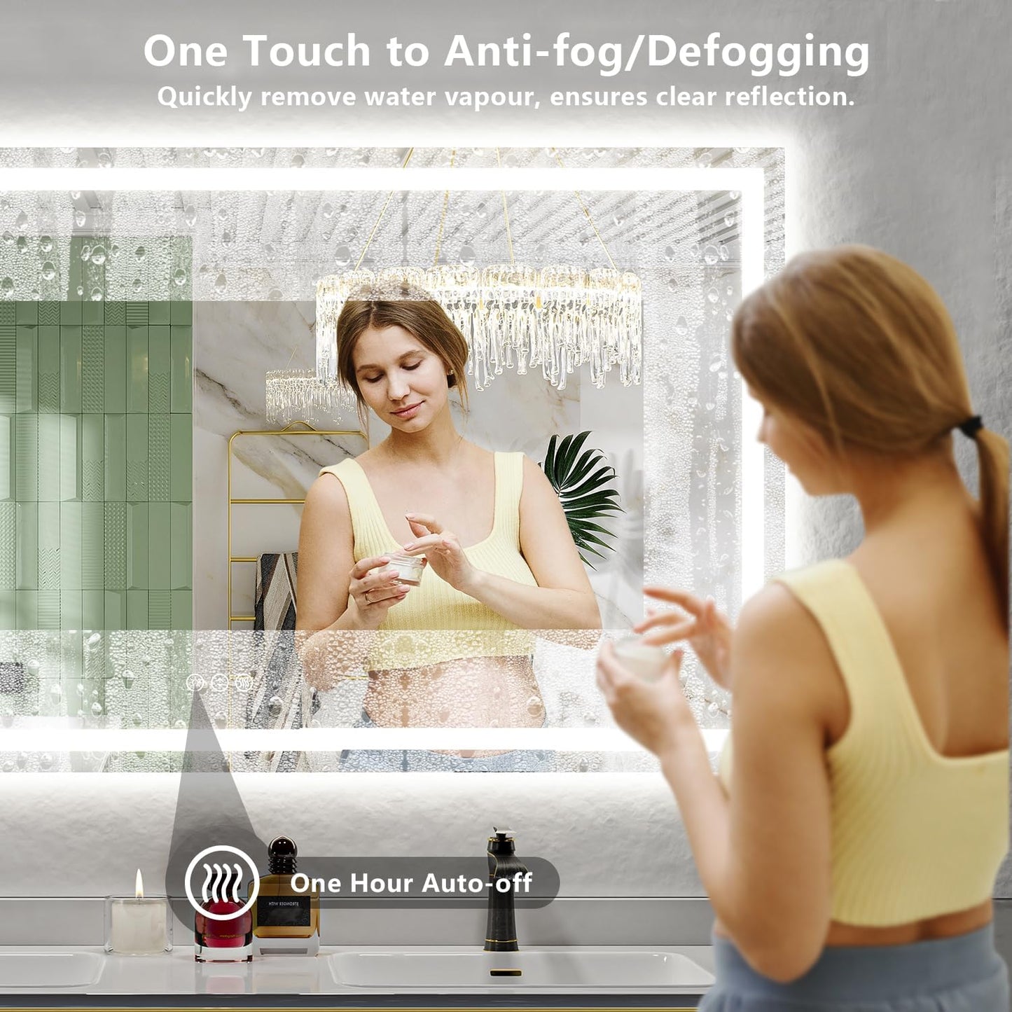 68x40 Inch LED Bathroom Mirror with Lights Front and Backlit Lighted Vanity Mirror for Bathroom Wall with 3 Colors Dimmable Anti-Fog Memory Shatter-Proof IP54 Waterproof Horizontal/Vertical