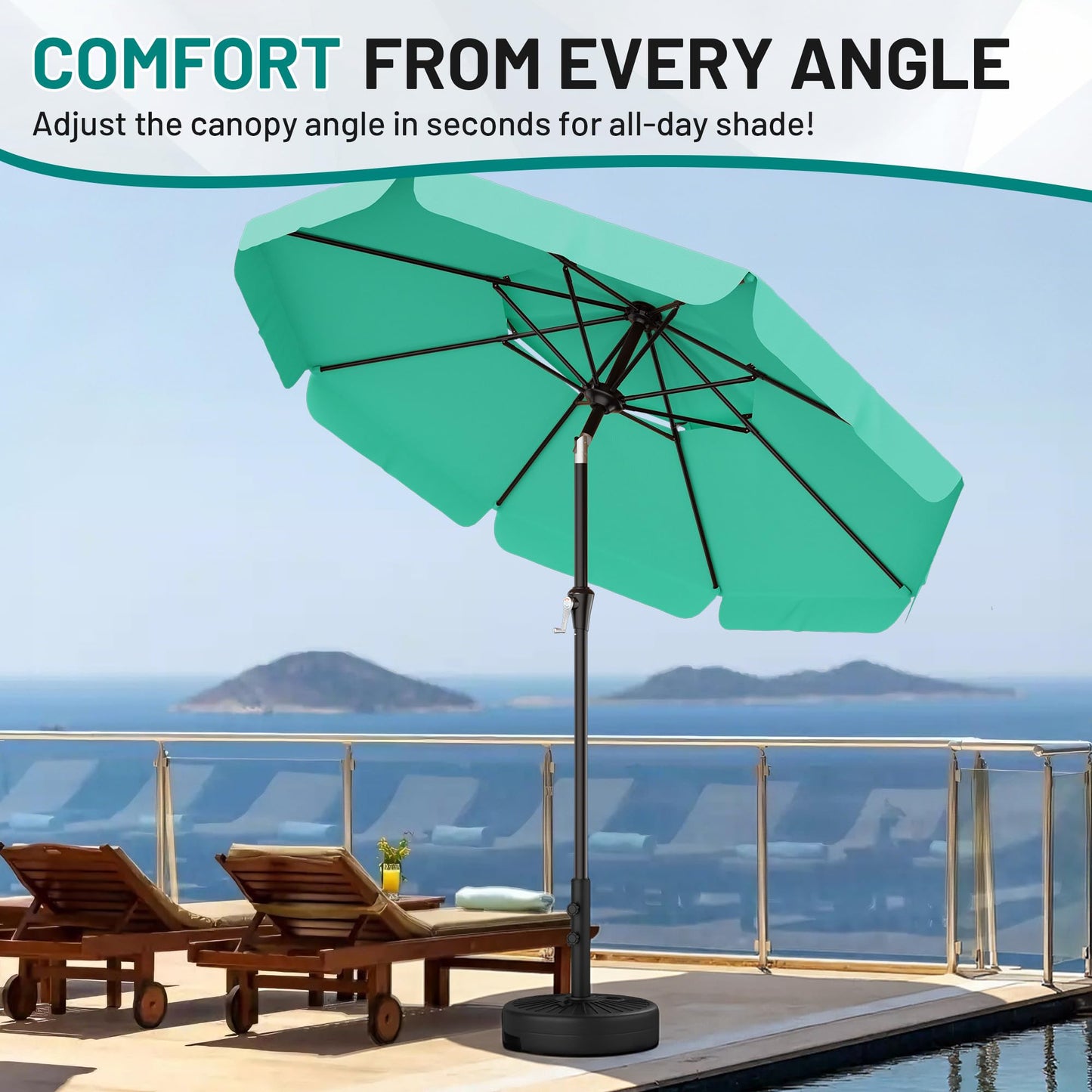 AreShark 9ft 2-Tier Patio Umbrella with Valance - Outdoor Umbrella Waterproof UV Protection, Market Table Umbrella w/Push Button Tilt&Crank for Pool, Porch, Garden(Turquoise)