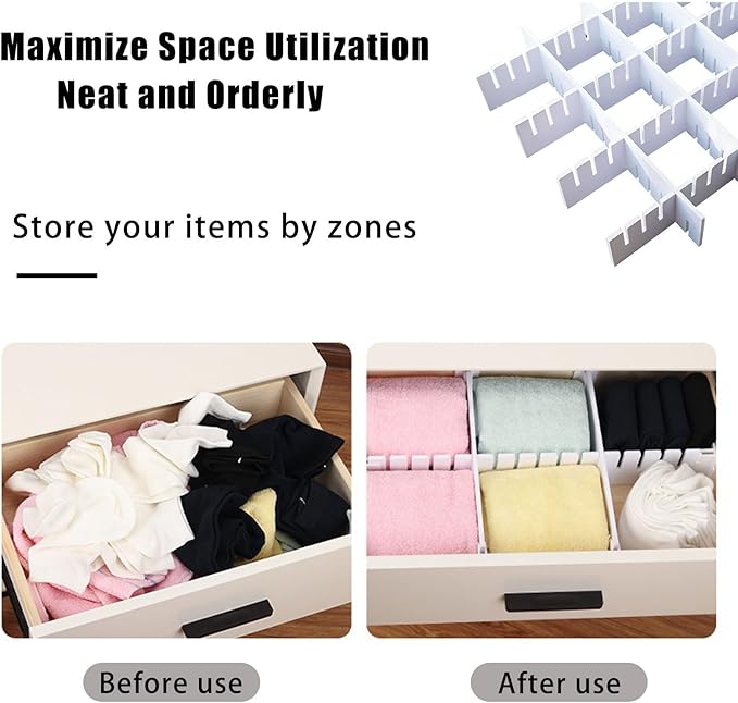 Adjustable Drawer Dividers Set, DIY Plastic Grid Drawer Organizer for Desk, Kitchen, Dresser, and Makeup – Easy to Cut and Assemble Storage Separator for Neat and Custom Organization (6PCS)