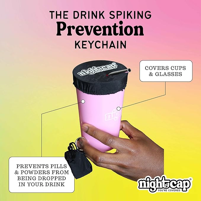 NightCap - The Original Drink Cover Scrunchie, as seen on Shark Tank - Anti Spike Drink Covers - Drink Protector Scrunchie for Women - Fits Most Cups & Glasses, Reusable - Black