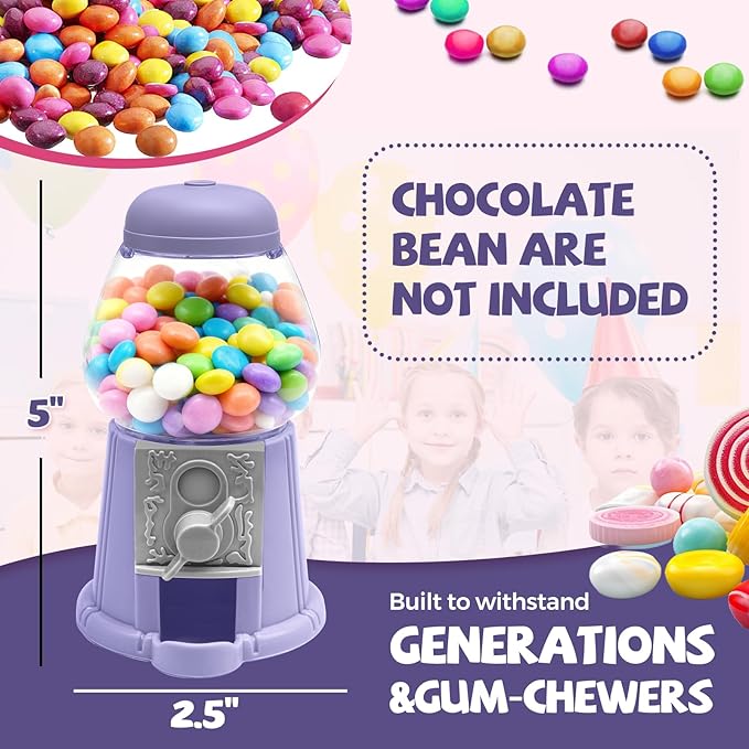 Heleeron Mini Gumball Machine Food Candy Dispenser for Kids,Vintage-Style Bubble Gum Machine (2 units-pink and purple)