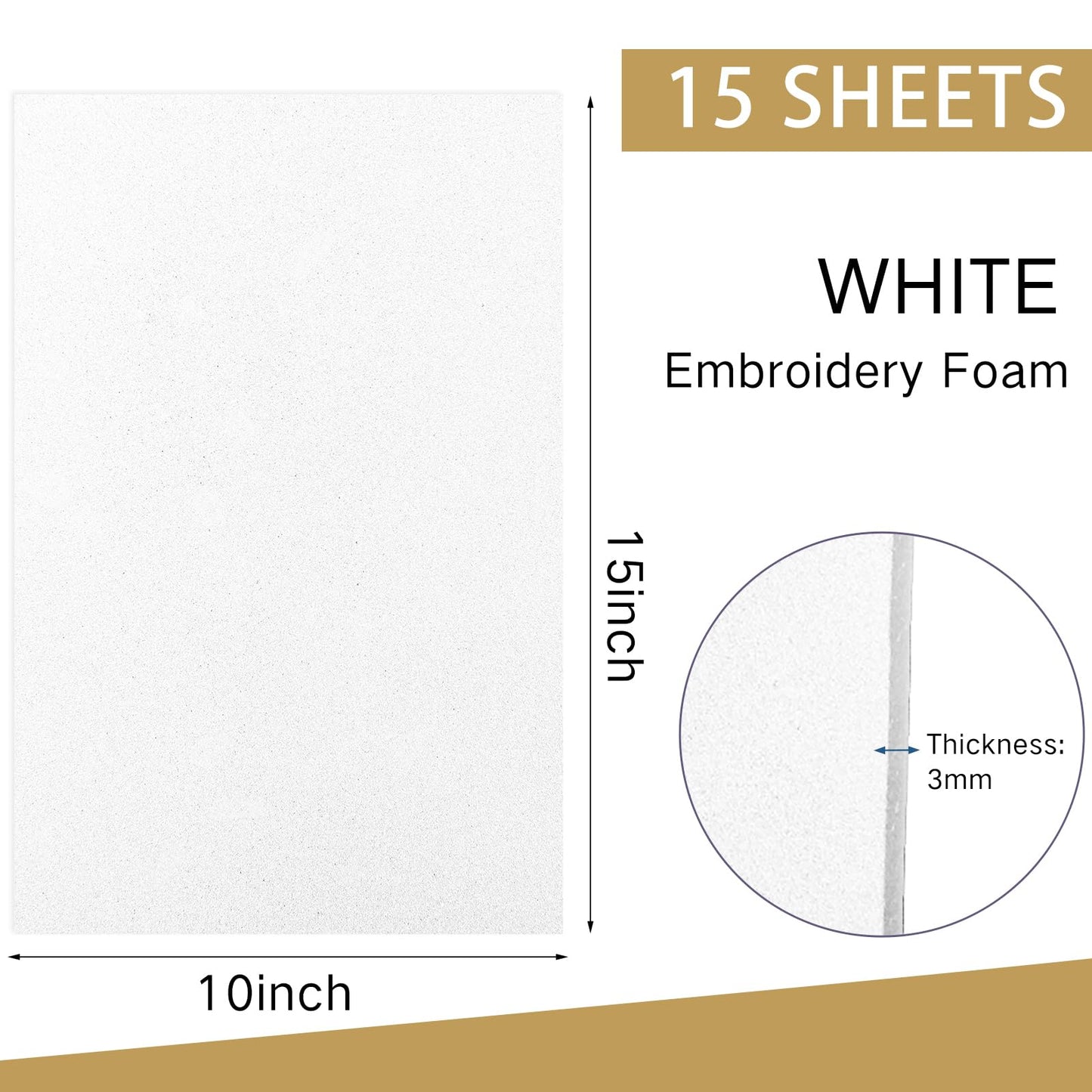 Innconee 15 Pcs Embroidery Foam 3mm Thick 10 x 15 Inch 3D Puffy EVA Foam Sheets for 3D Embroidery Arts and Crafts, DIY Projects, Hand Sewing, Quilting, Hats, Cosplay Costumes, Bags(White)