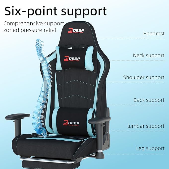 Fabric Gaming Chair, Skin-Friendly and Breathable, Manufactured by A Reputable Manufacturer, Safe and Stable, Specially Designed for Gaming.with Footrest Mg(1005-LightBlue)