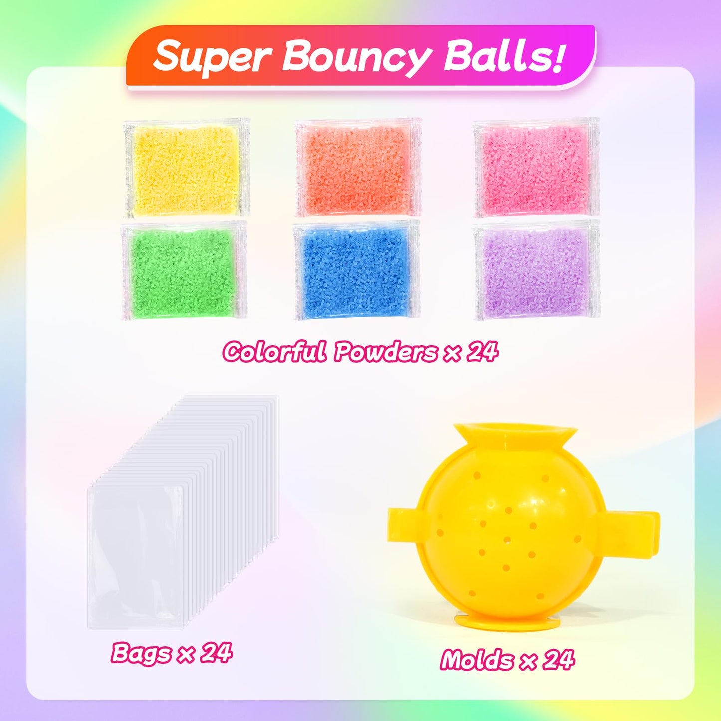 Ppotyo 24 Packs Gift Bouncy Ball Kit with Cards for Kids Magic Bouncing Ball STEM Science Experiment Craft Party Favors School Classroom Gifts Exchange for Boys and Girls