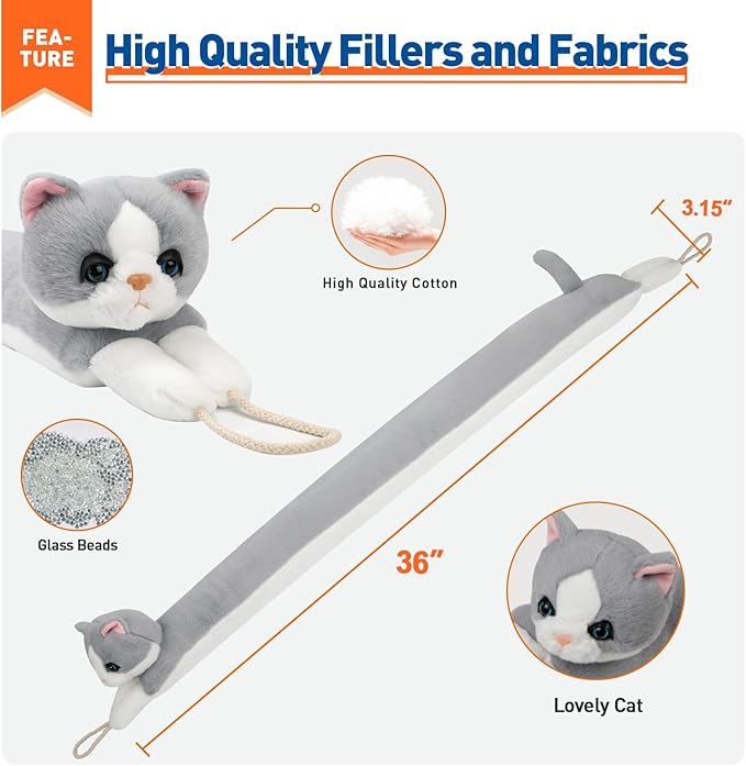 MAGZO Under Door Draft Stopper 36 Inch, Weighted Animal Noise Blocker for Door, Cat Draft Guard with Hook Loops